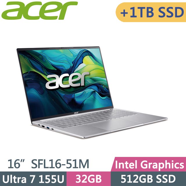 ACER 宏碁 Swift Lite 16 SFL16-51M-74W7 (Ultra 7 155U/32GB/512GB+1TB/Win11/16吋) 特仕
