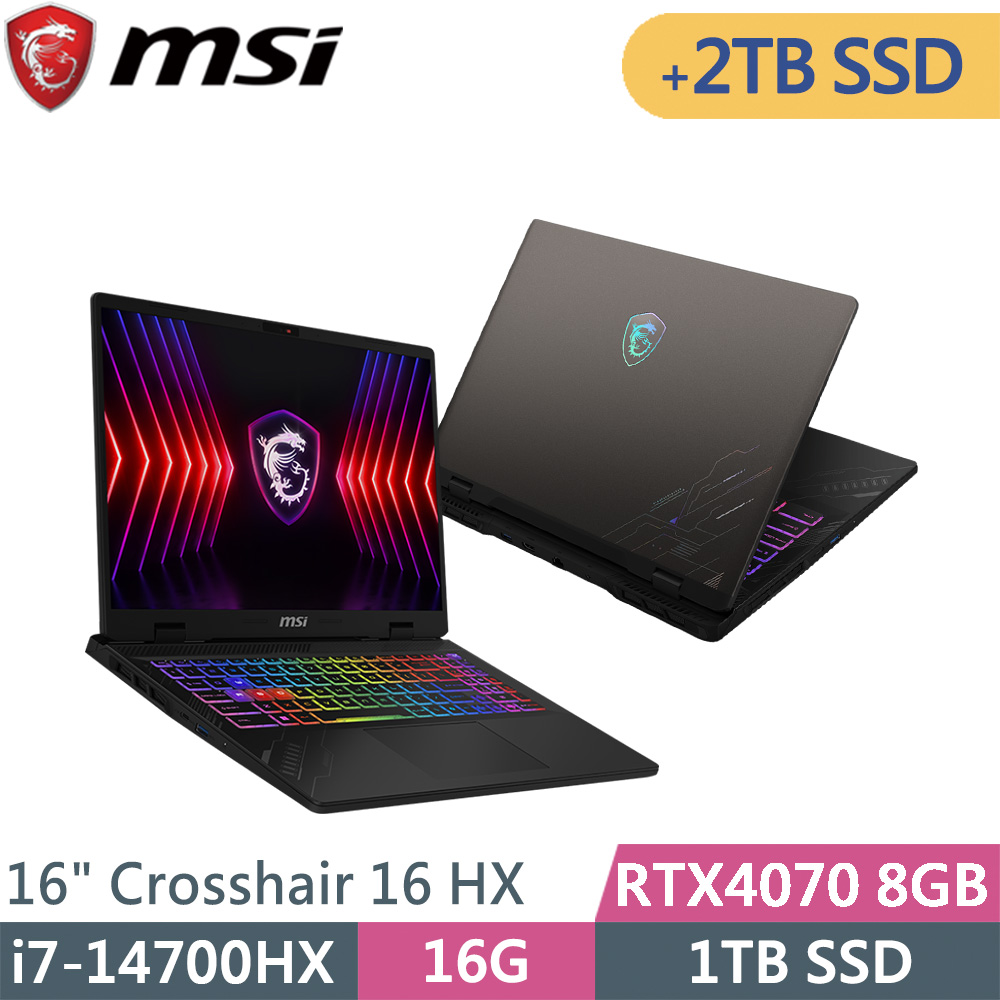 msi微星 Crosshair 16 HX D14VGKG-078TW-SP5灰(i7-14700HX/16G/1TB+2TB SSD/RTX4070/W11/16)特仕