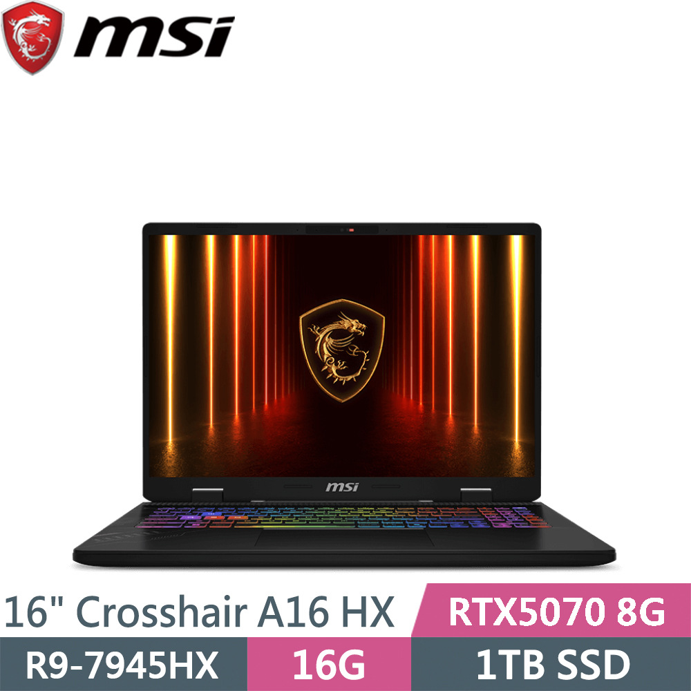 MSI 微星 Crosshair A16 HX D7WGKG-044TW 黑(Ryzen 9 7945HX/16G/1TB SSD/RTX5070 8G/W11/16)筆電