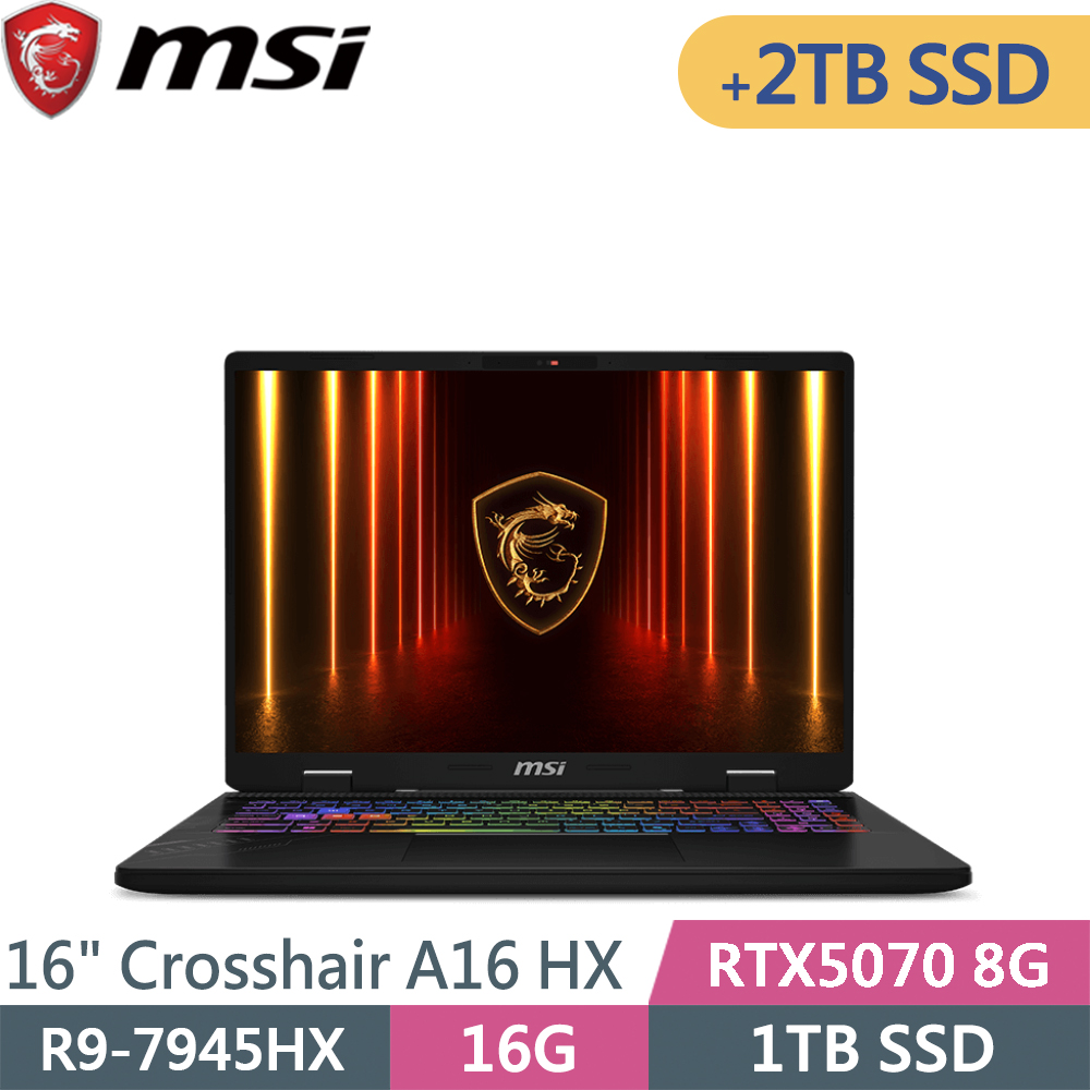MSI 微星 Crosshair A16 HX D7WGKG-044TW-SP6 黑(Ryzen 9 7945HX/16G/1TB+2TB/RTX5070 8G/W11/16)特仕筆電