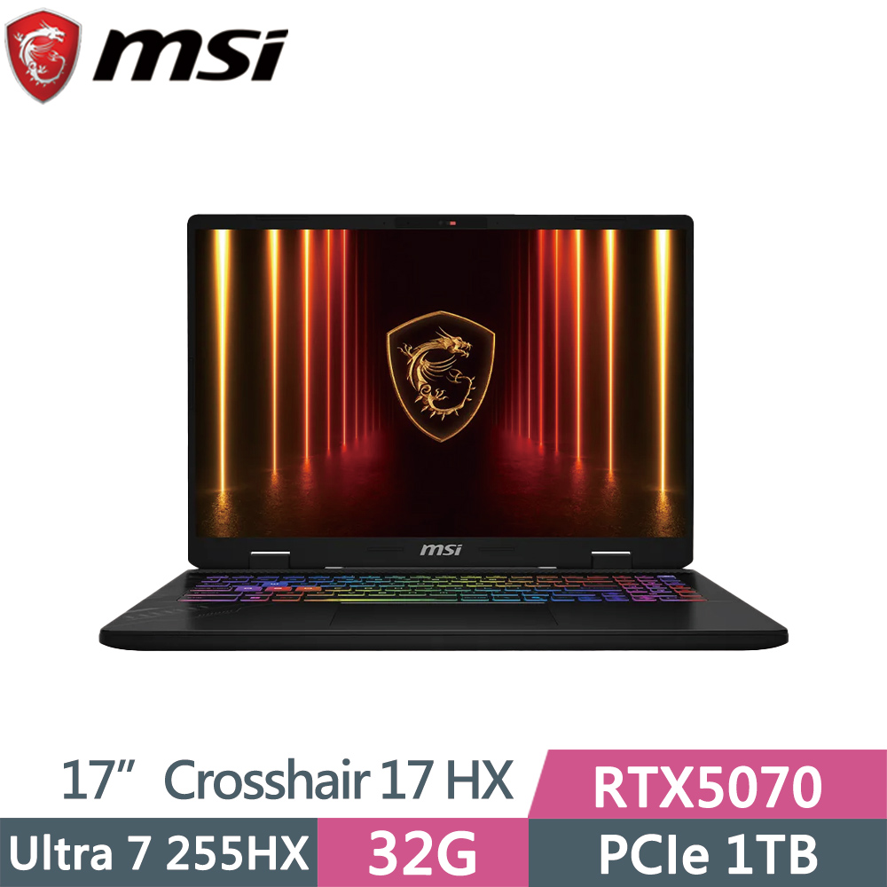 MSI 微星 CROSSHAIR-17HX-AI-D2XWGKG-007TW 黑(U7 255HX/16G+16G/1TB SSD/RTX5070/W11/17)