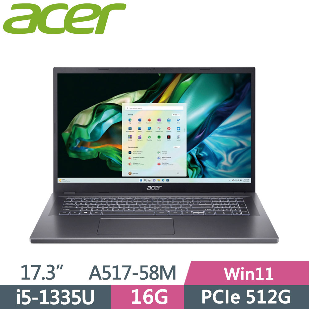 ACER Aspire 5 A517-58M-53V9 灰(i5-1335U/16G/512G SSD/W11/FHD/17.3)