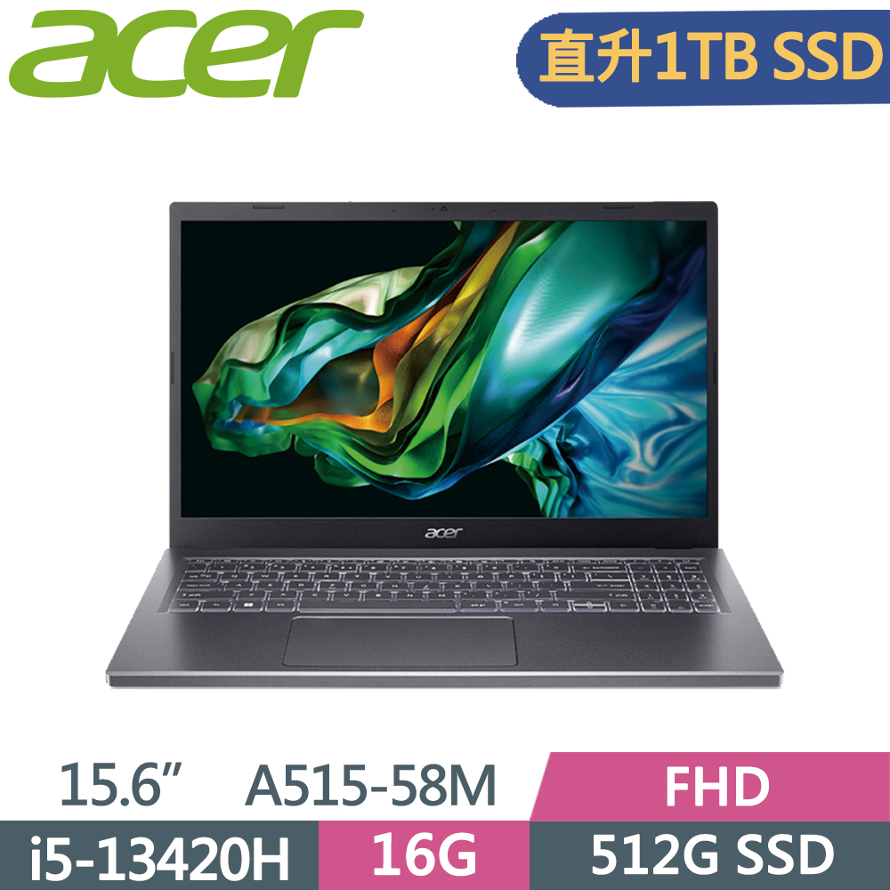 ACER Aspire 5 A515-58M-59JV 灰(i5-13420H/16G/1TB SSD/W11/FHD/15.6)特仕