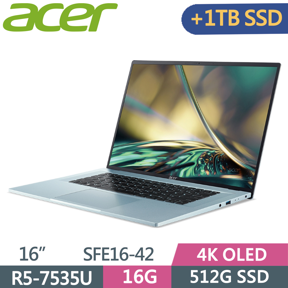 Acer Swift Edge SFE16-42-R07Q 銀(R5-7535U/16G/512G+1TB SSD/W11/4K WQUXGA/16)特仕