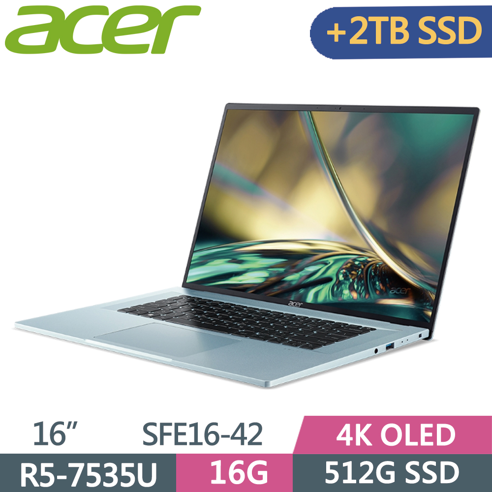 Acer Swift Edge SFE16-42-R07Q 銀(R5-7535U/16G/512G+2TB SSD/W11/4K WQUXGA/16)特仕