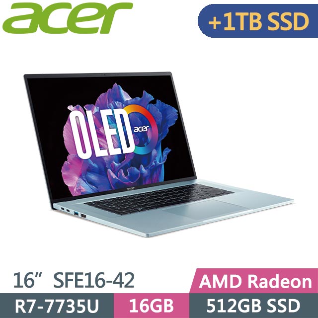 ACER Swift Edge SFE16-42-R260 極光銀 (R7-7735U/16G/512G+1TB/Win11/16吋) 特仕筆電