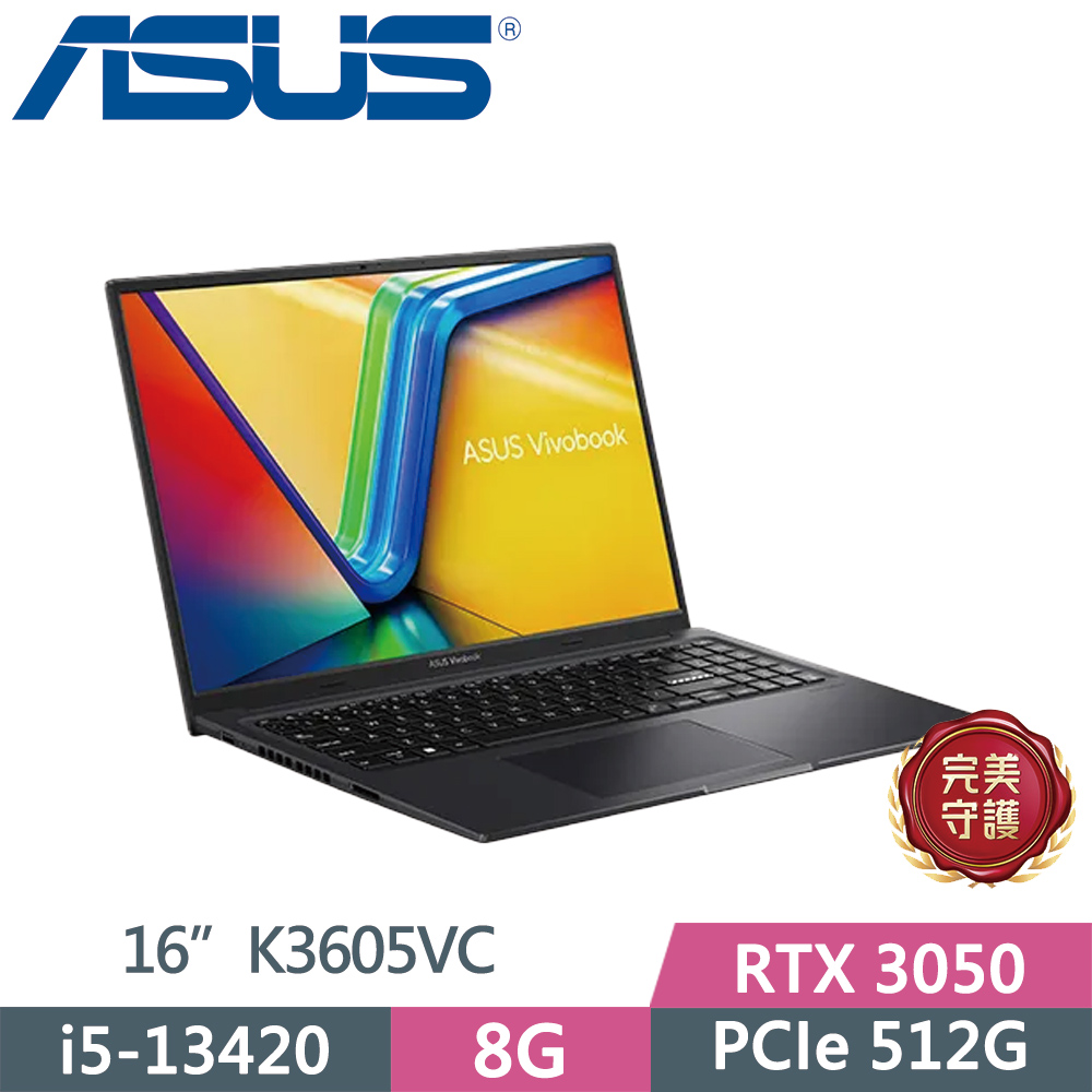 ASUS 華碩 Vivobook 16X K3605VC-0172K13420H 黑(i5-13420H/8G/512G SSD/RTX3050/16/W11)