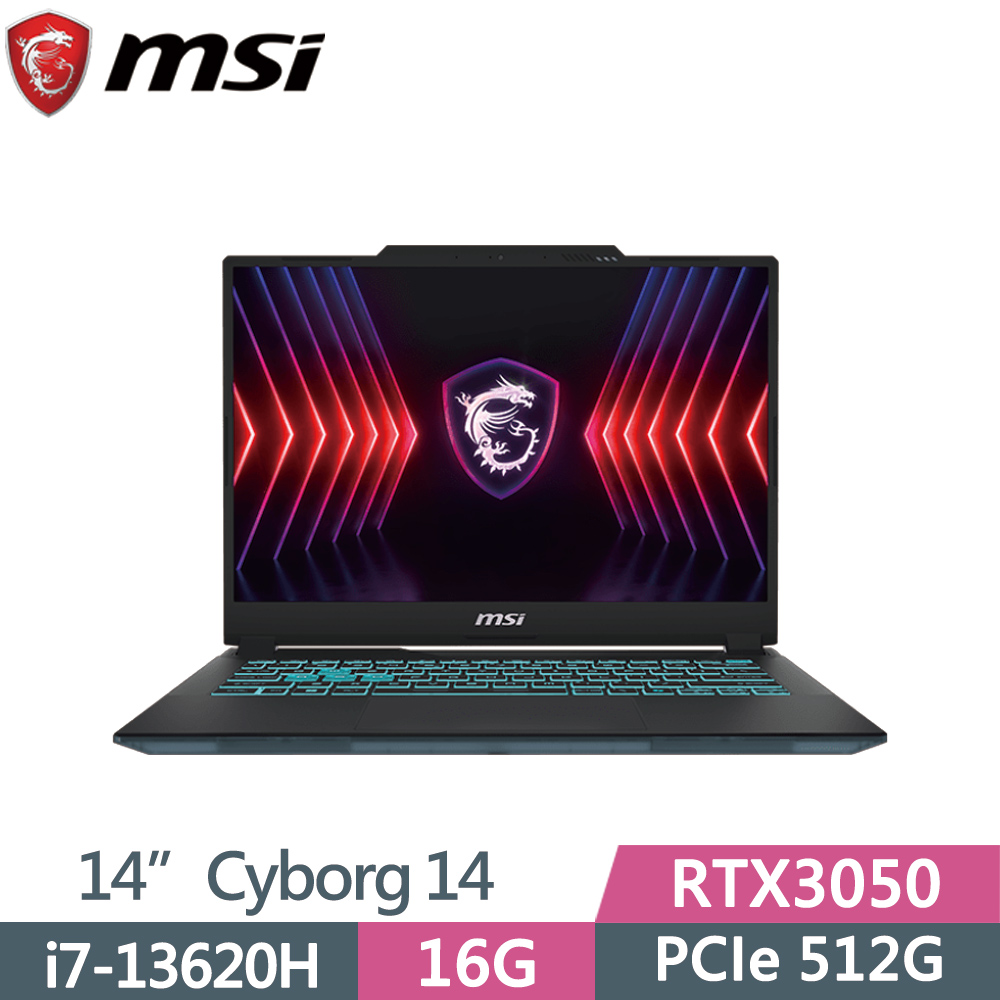 MSI 微星 CYBORG14-A13UDX-068TW 黑 (i7-13620H/16G/512G SSD/RTX3050/W11/FHD/144Hz/14)
