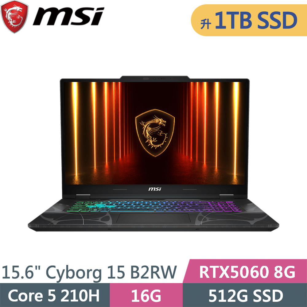 MSI 微星 Cyborg 15 B2RWFKG-891TW-SP3 黑(Core 5 210H/16G/1TB SSD/RTX5060 8G/W11/15.6)特仕筆電