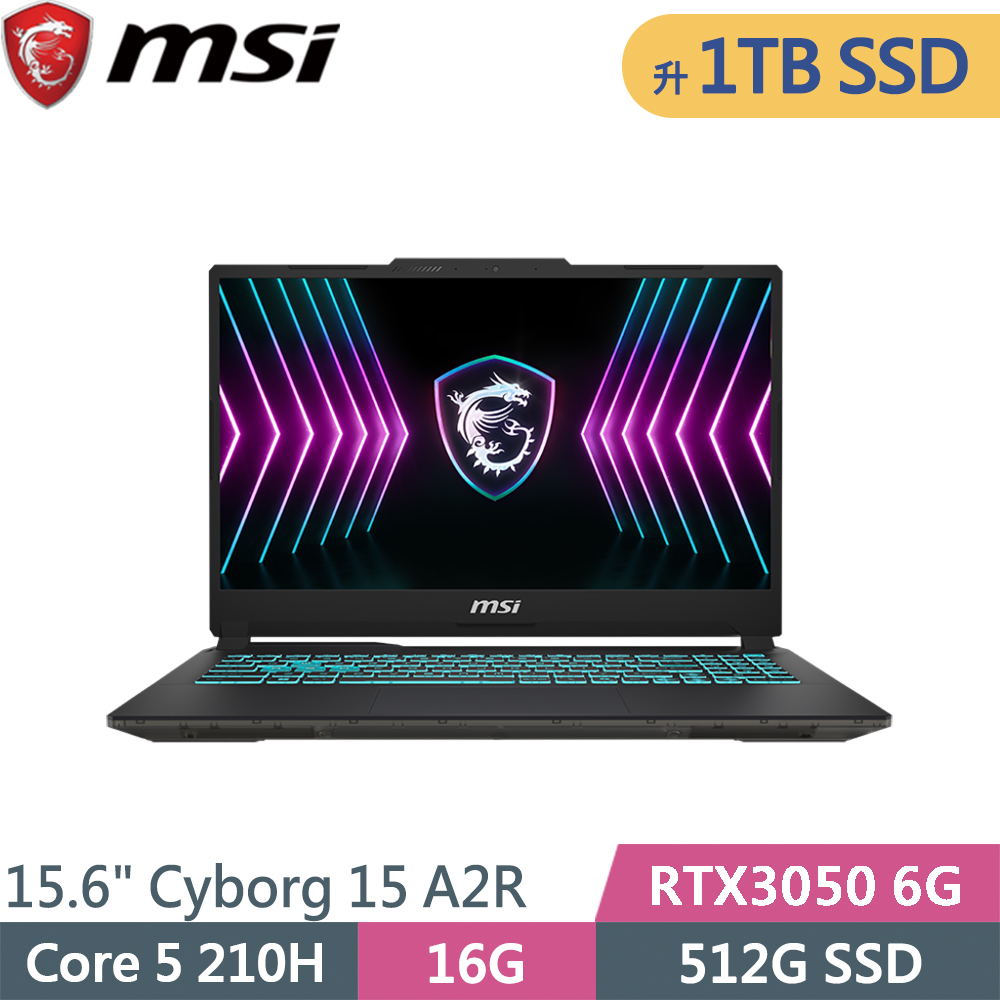 MSI 微星 Cyborg 15 A2RUDX-2288TW-SP2 黑(Core 5 210H/16G/1TB SSD/RTX3050 6G/W11/15.6)特仕筆電