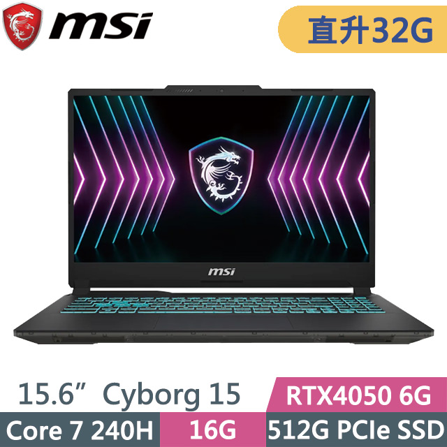 MSI 微星 Cyborg 15 A2RVE-2094TW(Core 7 240H/16G+16G/512G SSD/RTX4050 6G/15.6吋FHD/W11)特仕