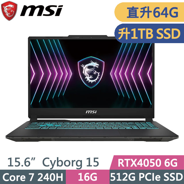 MSI 微星 Cyborg 15 A2RVE-2094TW(Core 7 240H/32G+32G/1TB SSD/RTX4050 6G/15.6吋FHD/W11)特仕