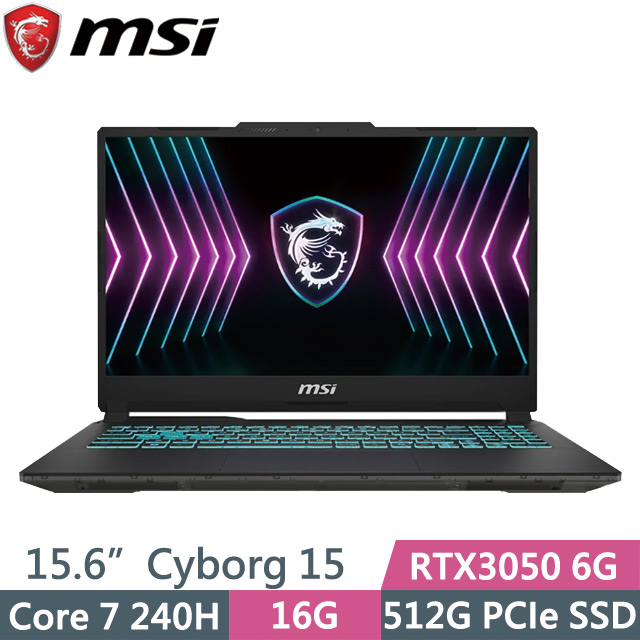 MSI 微星 Cyborg 15 A2RUDX-2095TW(Core 7 240H/16G/512G SSD/RTX3050 6G/15.6吋FHD/W11)電競筆電