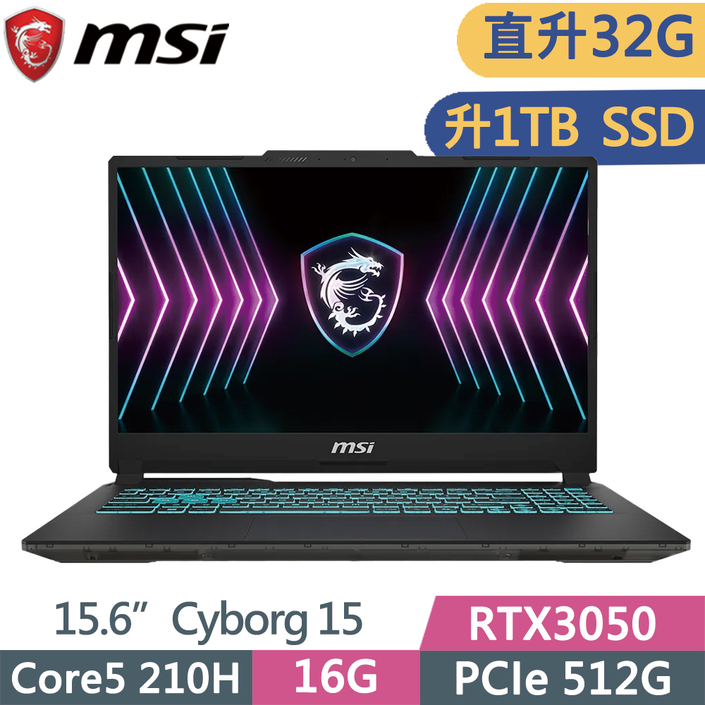 MSI 微星 Cyborg 15 A2RUDX-2288TW (Core 5 210H/16G+16G/1TB  SSD/RTX3050/15.6/W11)特仕