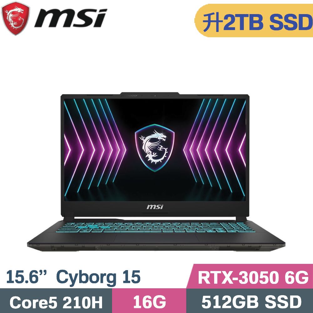MSI 微星 Cyborg 15 A2RUDX-2288TW 電競筆電 (Core 5 210H/16G/2TB SSD/RTX3050 6G/W11/15.6)特仕