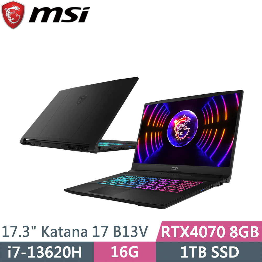 msi微星 Katana 17 B13VGK-1257TW 黑(i7-13620H/16G/1TB SSD/RTX4070/W11/17.3)筆電