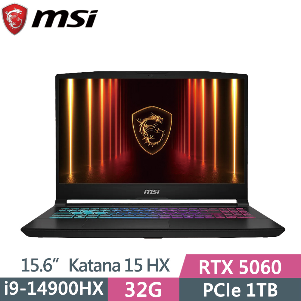 MSI 微星 KATANA-15HX-B14WFK-424TW 黑(i9-14900HX/32G/1TB SSD/RTX5060/W11/15.6)