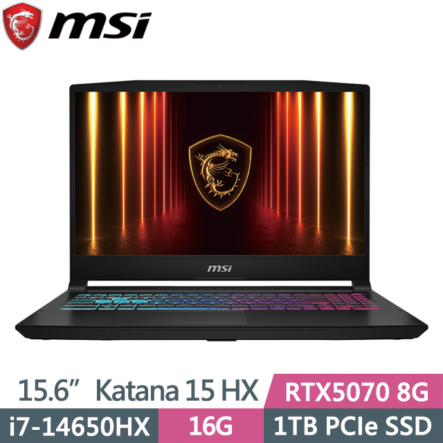 MSI 微星 Katana 15 HX B14WGK-609TW 黑(i7-14650HX/16G/1TB SSD/RTX5070 8G/15.6吋FHD/W11)電競筆電