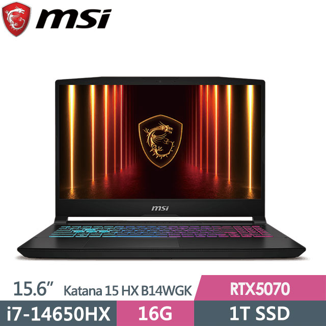 MSI 微星 Katana 15 HX B14WGK-609TW(i7-14650HX/8G+8G/1T SSD/RTX5070-8G/15.6FHD/W11)特仕電競筆電
