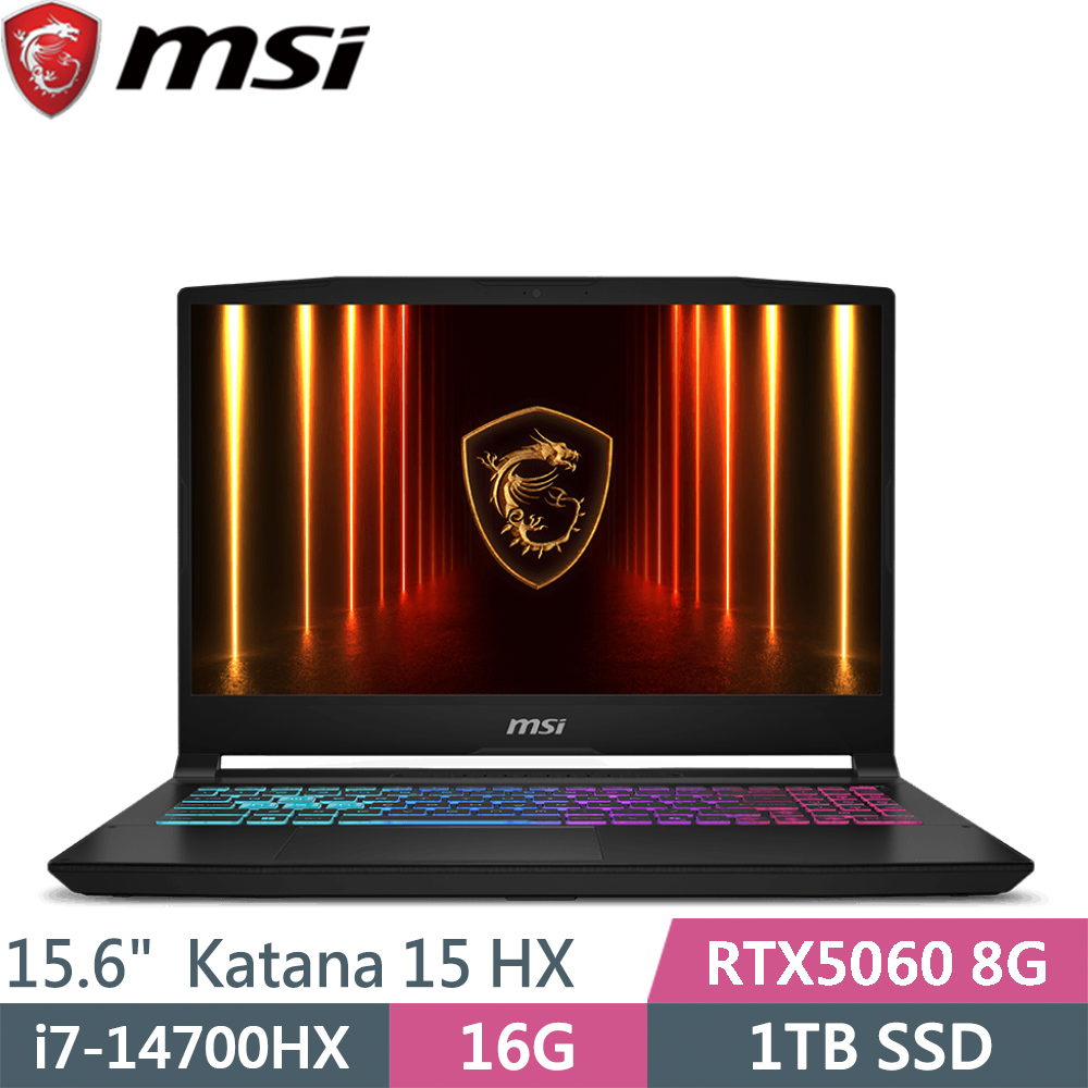 MSI 微星 Katana 15 HX B14WFK-689TW 黑(i7-14700HX/16G/1TB SSD/RTX5060 8G/W11/15.6)筆電