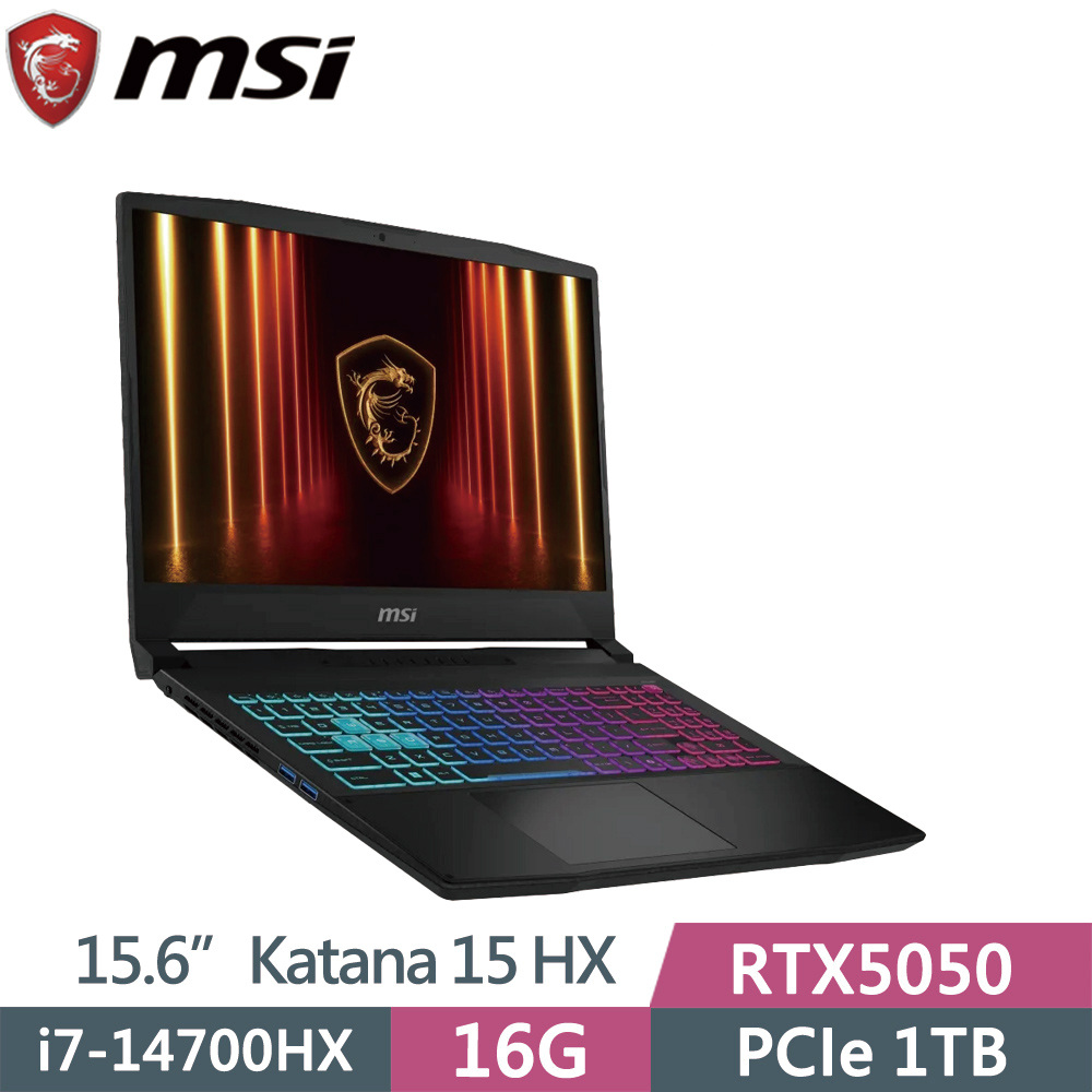 MSI 微星 KATANA-15HX-B14WEK-803TW 黑(i7-14700HX/16G/1TB SSD/RTX5050/W11/15.6)