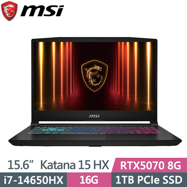 MSI 微星 Katana 15 HX B14WGK-647TW 黑(i7-14650HX/16G/1TB SSD/RTX5070 8G/15.6吋QHD/W11)電競筆電