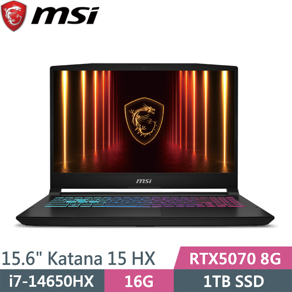 MSI 微星 Katana 15 HX B14WGK-647TW 黑(i7-14650HX/16G/1TB SSD/RTX5070 8G/W11/15.6)筆電