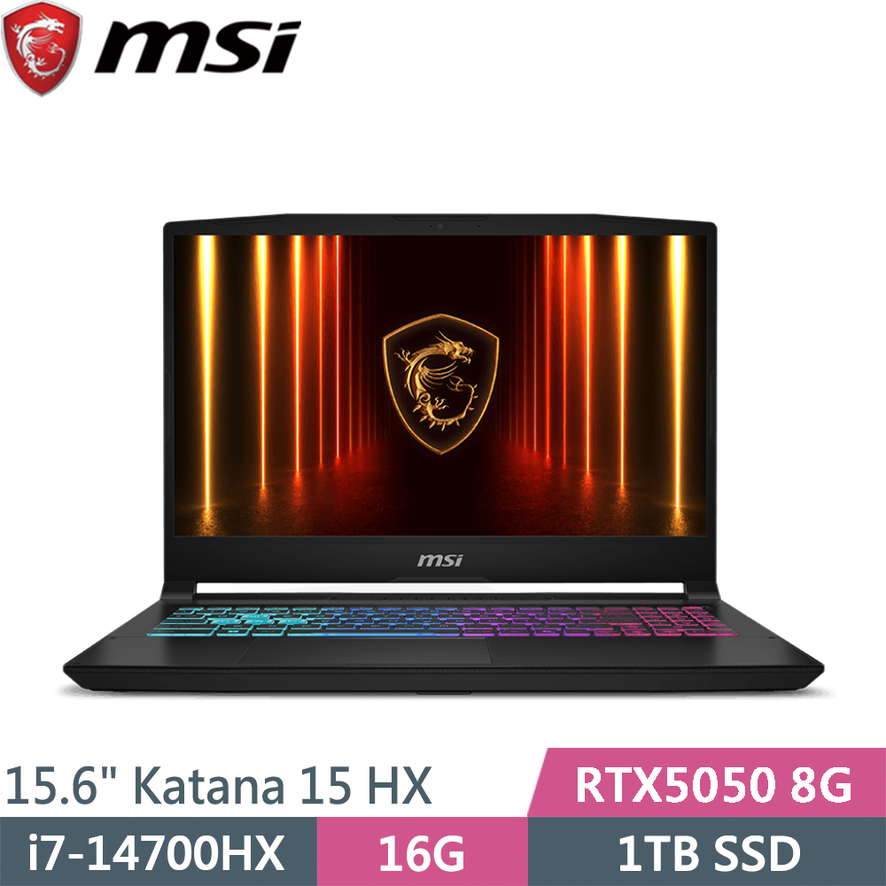 MSI 微星 Katana 15 HX B14WEK-803TW 黑(i7-14700HX/16G/1TB SSD/RTX5050 8G/W11/15.6)筆電