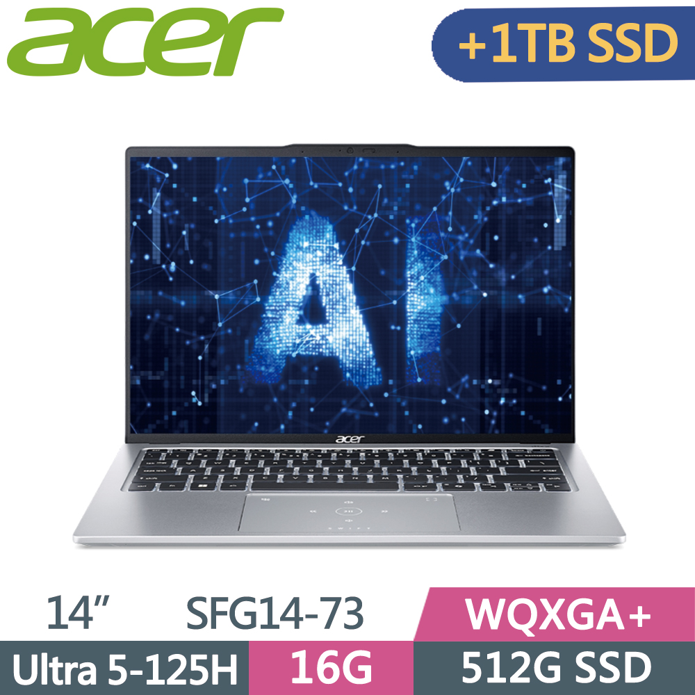 ACER Swift GO SFG14-73-59JD 銀(Ultra 5-125H/16G/512G+1T SSD/W11/WQXGA/14)特仕