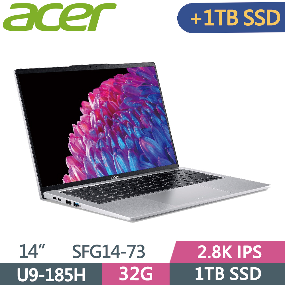 ACER Swift GO SFG14-73-95N0 銀(Ultra 9-185H/32G/1T+1T SSD/W11/2.8K IPS/14)特仕