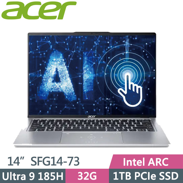 Acer Swift GO SFG14-73-95N0 銀(Ultra 9 185H/32G/1TB/Intel ARC/14吋WQXGA+/W11)AI效能筆電