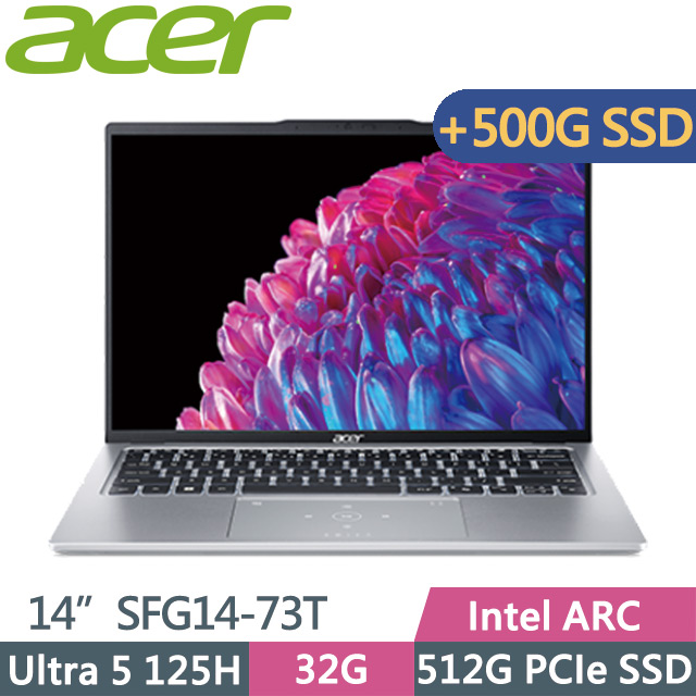 Acer Swift GO SFG14-73T-50NA 銀(Ultra 5 125H/32G/512G+500G/Intel ARC/14吋WUXGA/W11)特仕