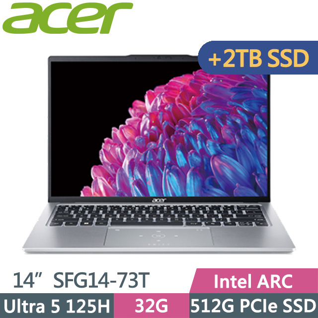Acer Swift GO SFG14-73T-50NA 銀(Ultra 5 125H/32G/512G+2TB/Intel ARC/14吋WUXGA/W11)特仕