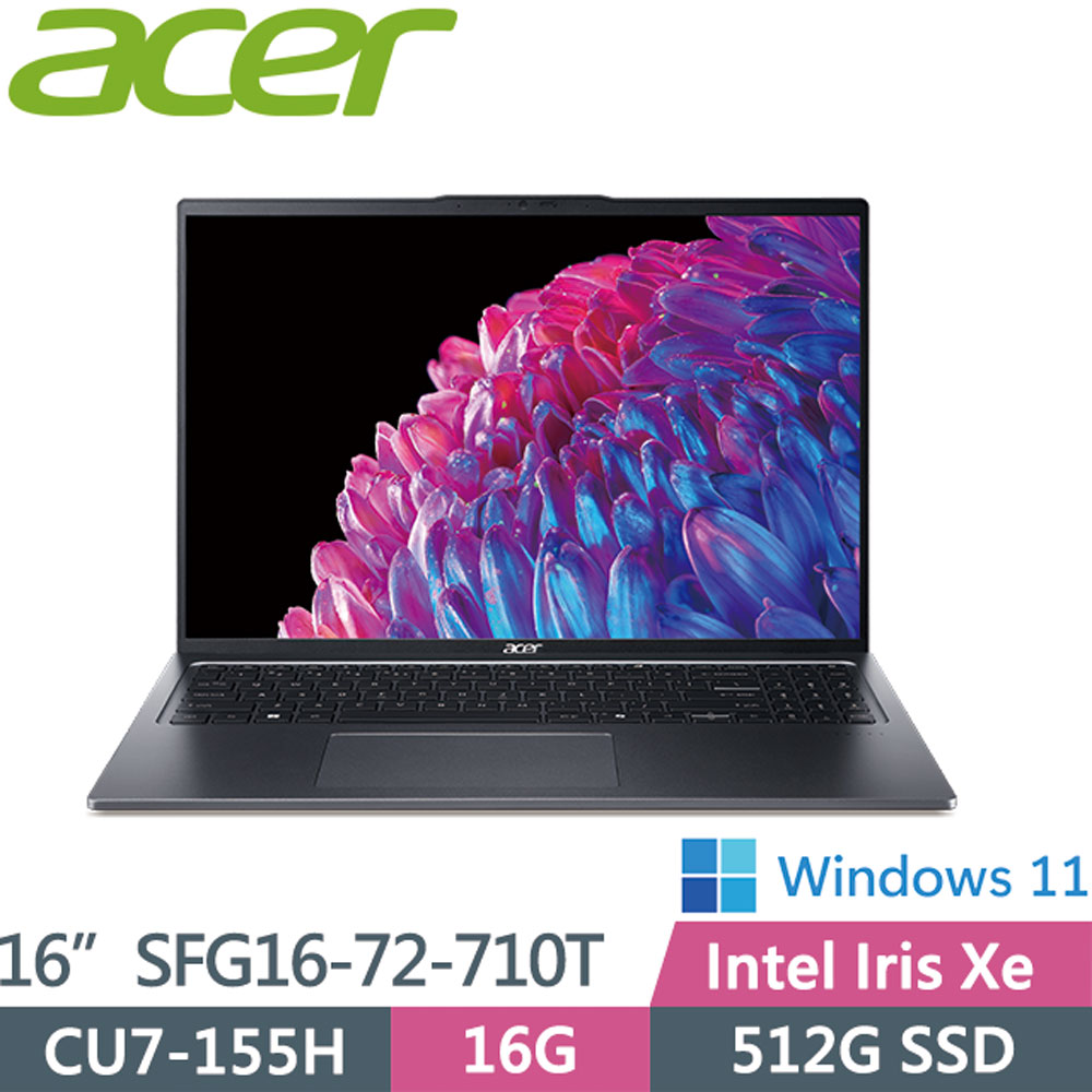 ACER Swift GO SFG16-72-710T 灰(CU7-125H/16G/512G PCIe/W11/3.2K OLED/16吋)