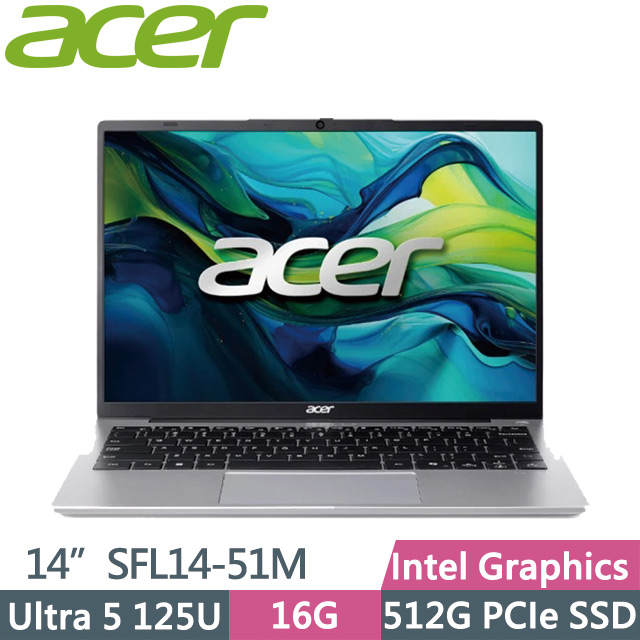 Acer Swift Lite SFL14-51M-50W8 灰(Ultra 5 125U/16G/512G/14吋WUXGA/W11)AI輕薄筆電