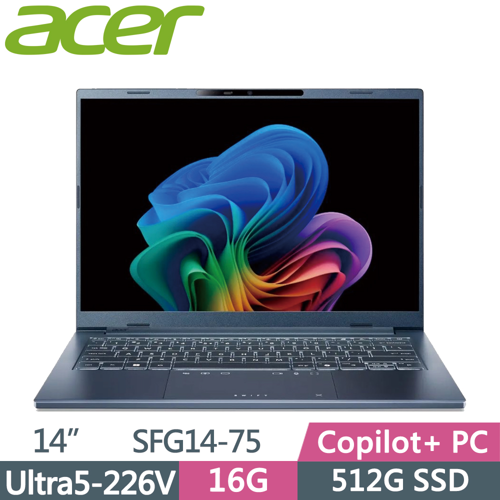 ACER 宏碁 Swift GO 14吋 SFG14-75-59DG AI筆電 藍(Ultra5-226V/16G/512G SSD/W11)