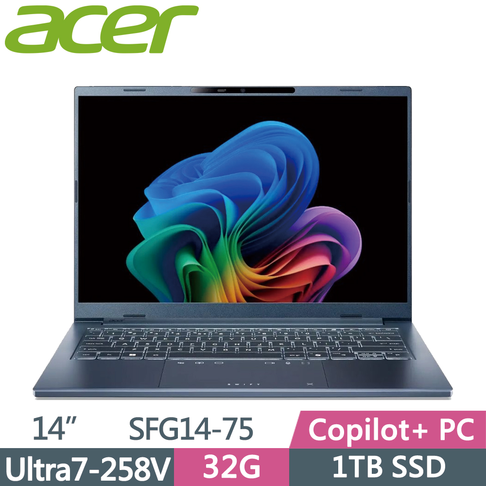 ACER 宏碁 Swift GO 14吋 SFG14-75-76T1 AI筆電 藍(Ultra7-258V/32G/1TB SSD/W11)