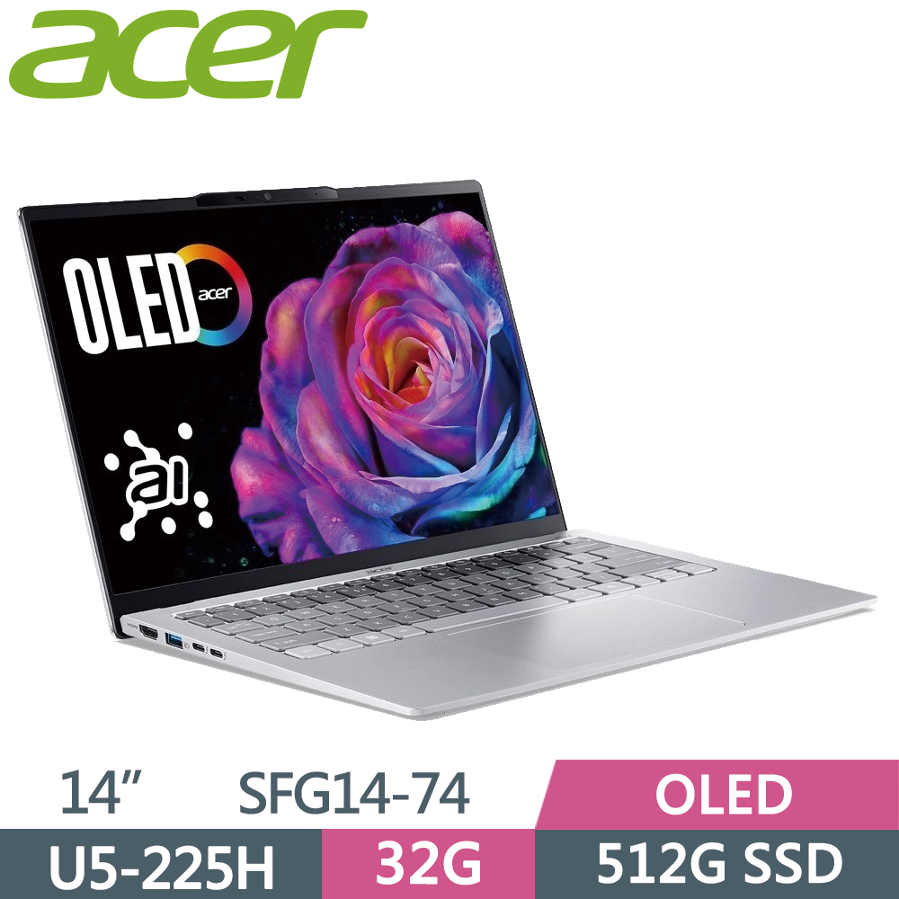 ACER 宏碁 Swift GO 14吋 SFG14-74-52KR AI筆電 銀(U5-225H/32G/512G SSD/W11/14)