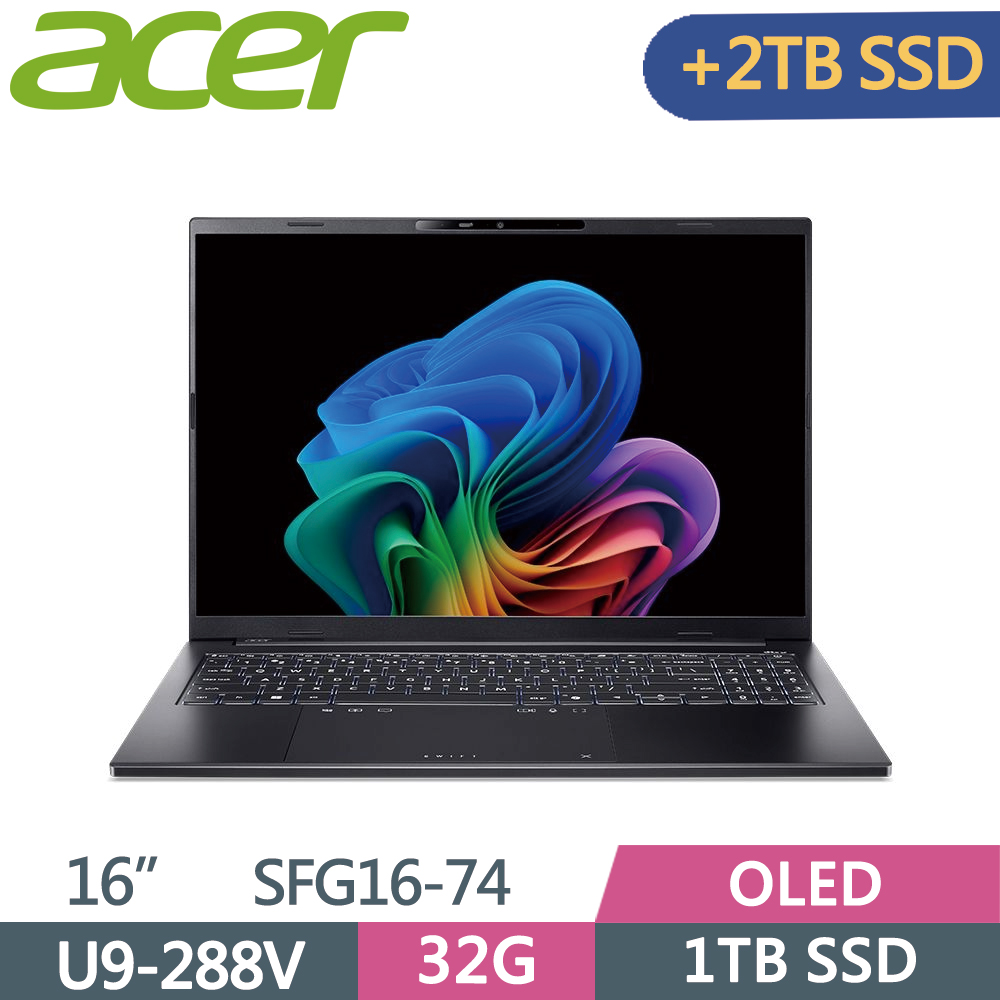 ACER 宏碁 Swift Go SFG16-74-91FX 16吋 AI筆電 黑(Ultra9 288V/32G/1TB+2TB SSD/W11)特仕