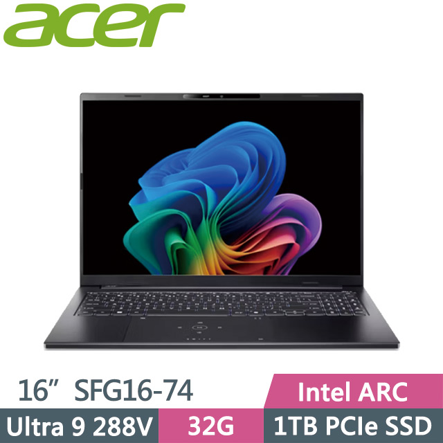 ACER 宏碁 Swift GO SFG16-74-91FX黑(Ultra 9 288V/32G/1TB SSD/16吋OLED/W11)AI效能筆電