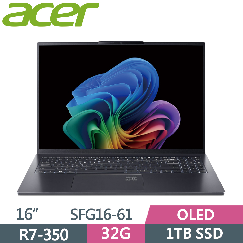 ACER 宏碁 Swift Go 16 SFG16-61-R9T6 16吋 AI筆電 灰(Ryzen AI 7 350/32G/1TB SSD/OLED/W11)