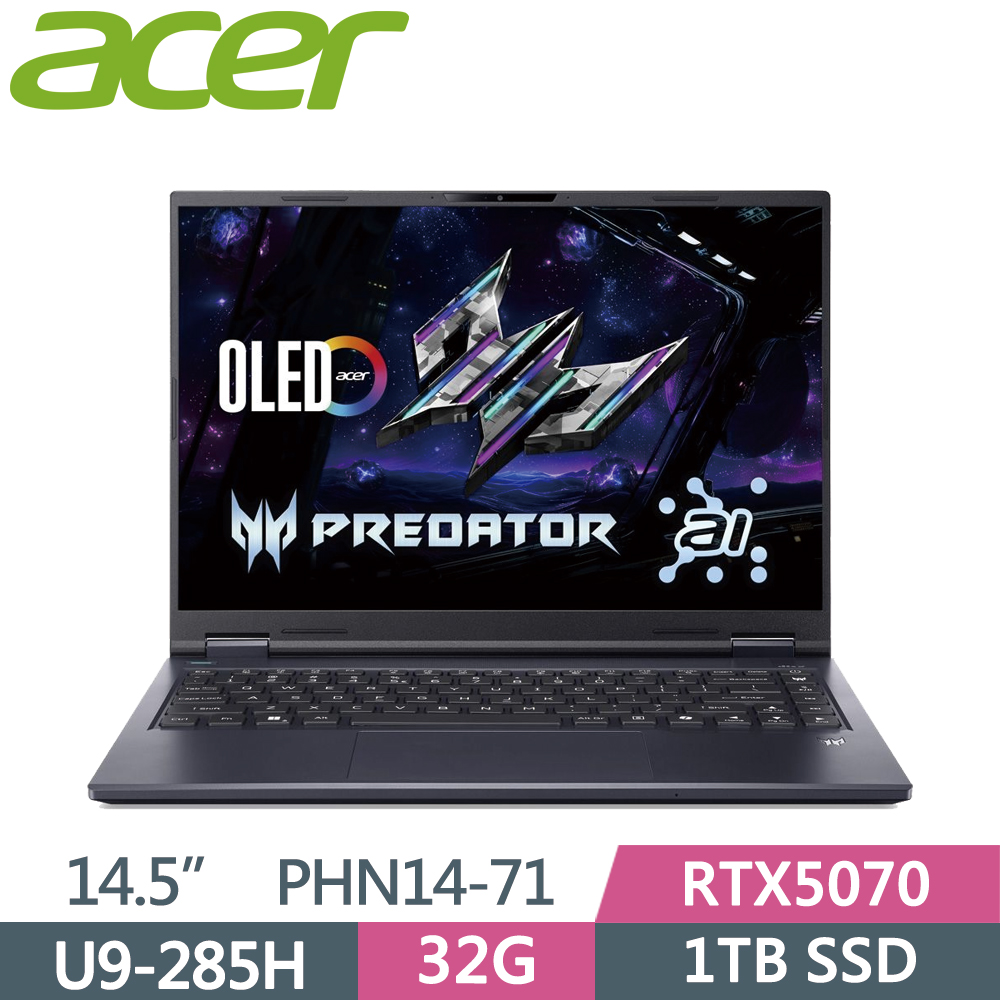 ACER 宏碁 Predator PHN14-71-96GV 14.5吋 電競筆電 黑(Ultra9 285H/32G/1TB SSD/RTX5070/W11)