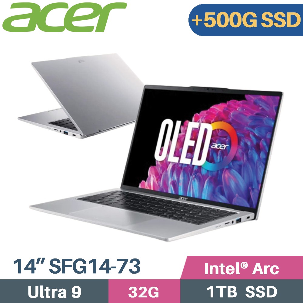 ACER Swift GO SFG14-73-9896 銀 (Core Ultra 9 185H/32G/1TB+500G/W11/EVO/14)特仕