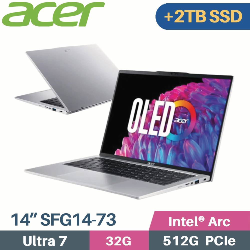 ACER Swift GO SFG14-73-790E 銀 (Core Ultra 7 155H/32G/512G+2TB/W11/EVO/14)特仕