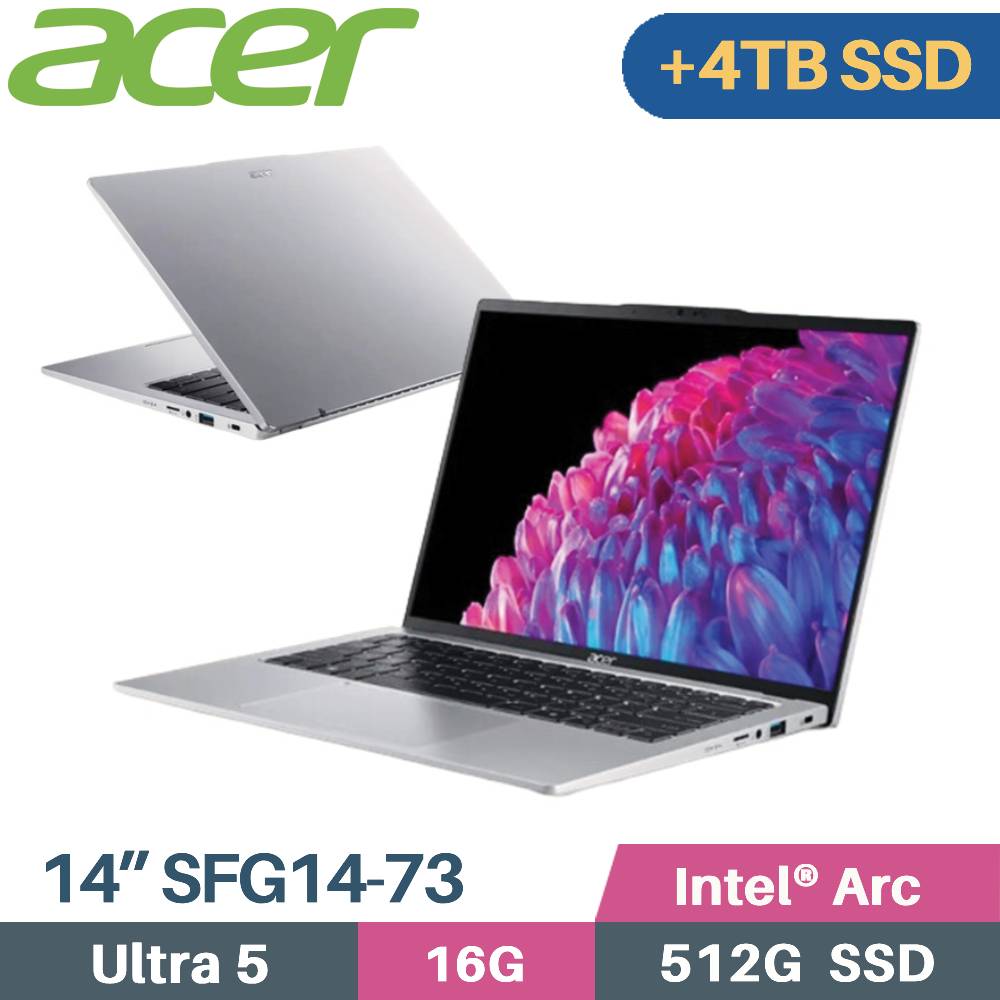 ACER Swift GO SFG14-73-59JD 銀 (Core Ultra 5 125H/16G/512G+4TB/W11/EVO/14)特仕