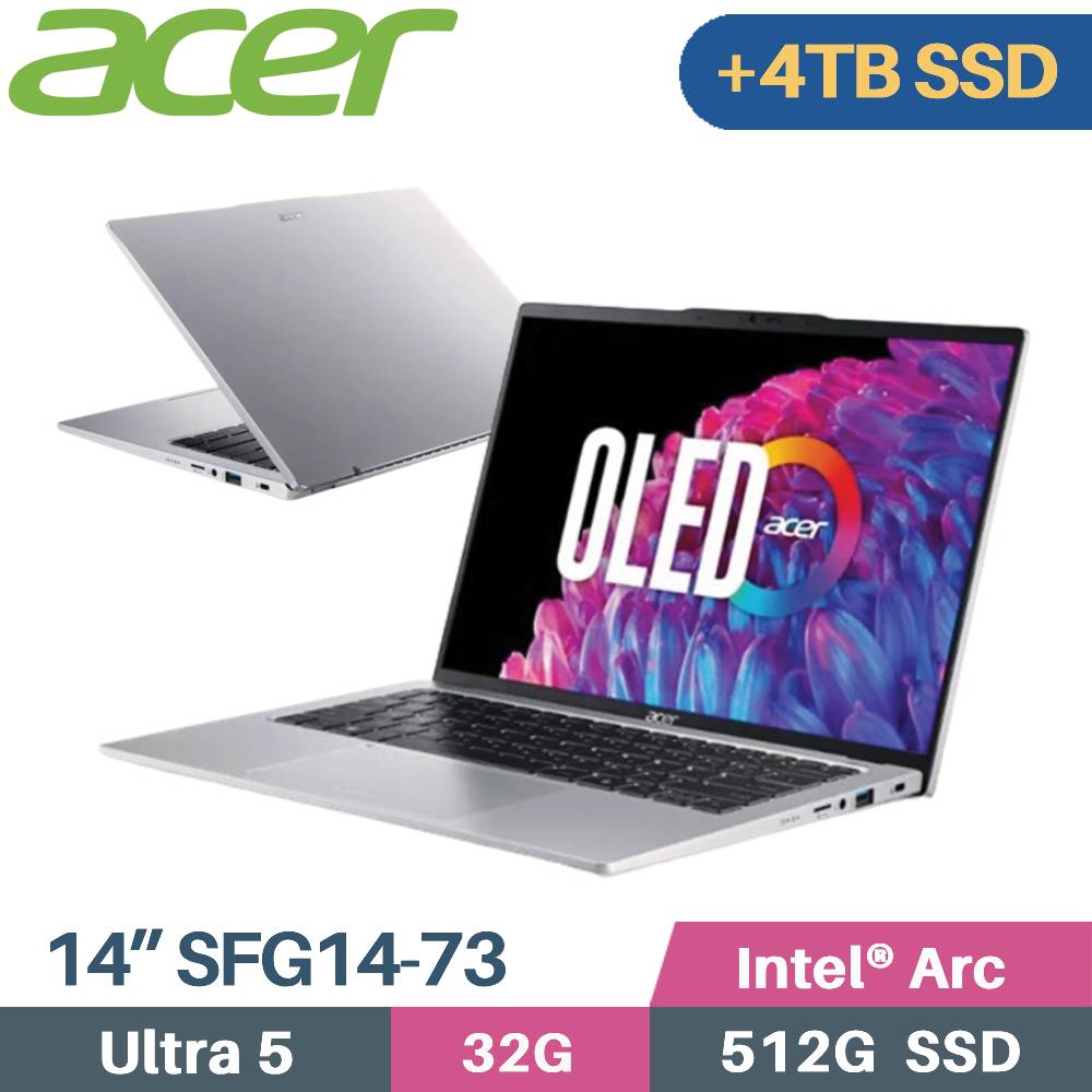 ACER Swift GO SFG14-73-57U5 銀 (Core Ultra 5 125H/32G/512G+4TB/W11/EVO/14)特仕