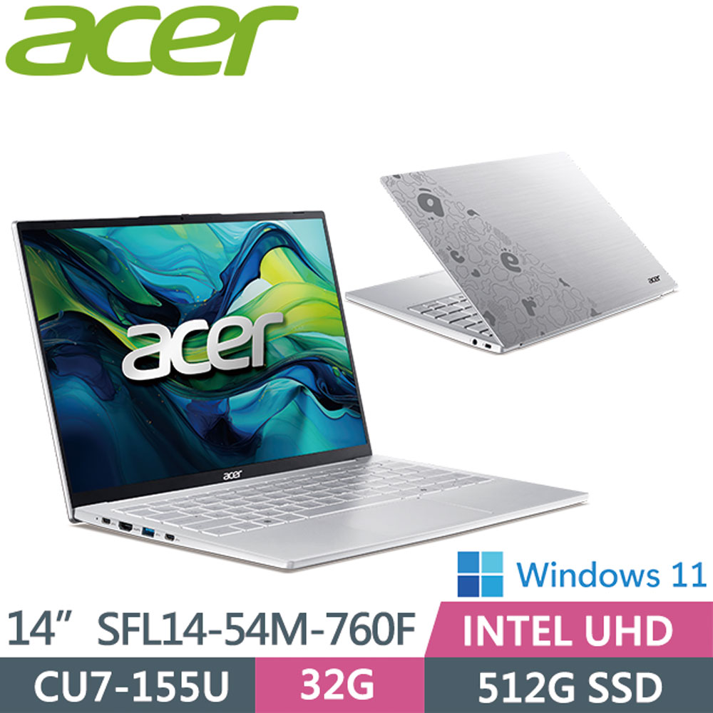 ACER Swift Lite SFL14-54M-760F (U7-155U/32G/512G/WIN11)14吋 AI文書輕薄筆電銀色