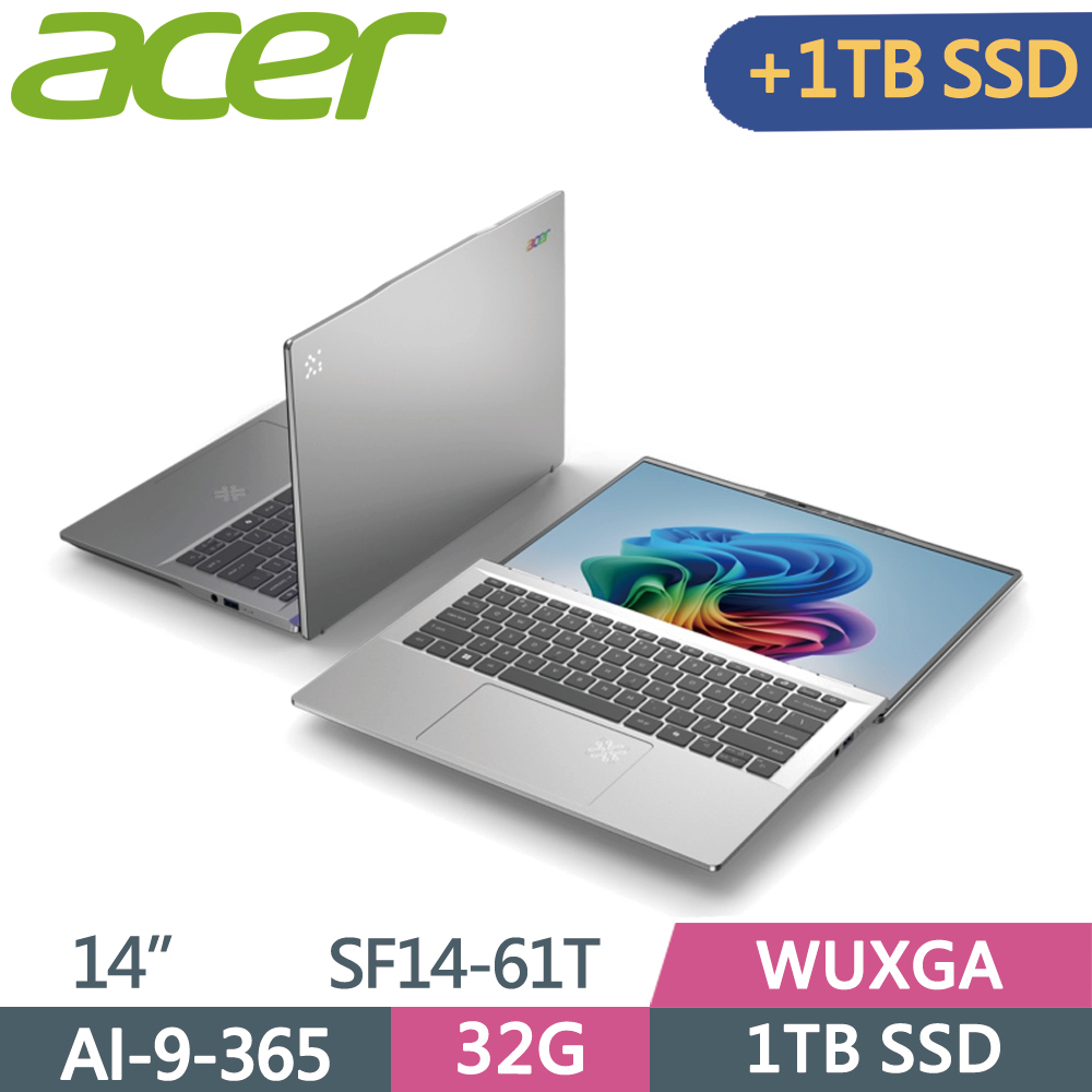 ACER Swift 14 AI SF14-61T-R4T0 銀(AI-9-365/32G/1TB+1TB SSD/WUXGA/14/W11)特仕
