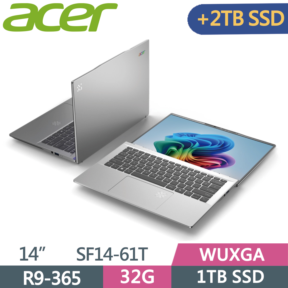 ACER 宏碁 Swift 14 AI SF14-61T-R4T0 14吋 AI筆電 銀(AI-9-365/32G/1TB+2TB SSD/WUXGA/14/W11)特仕