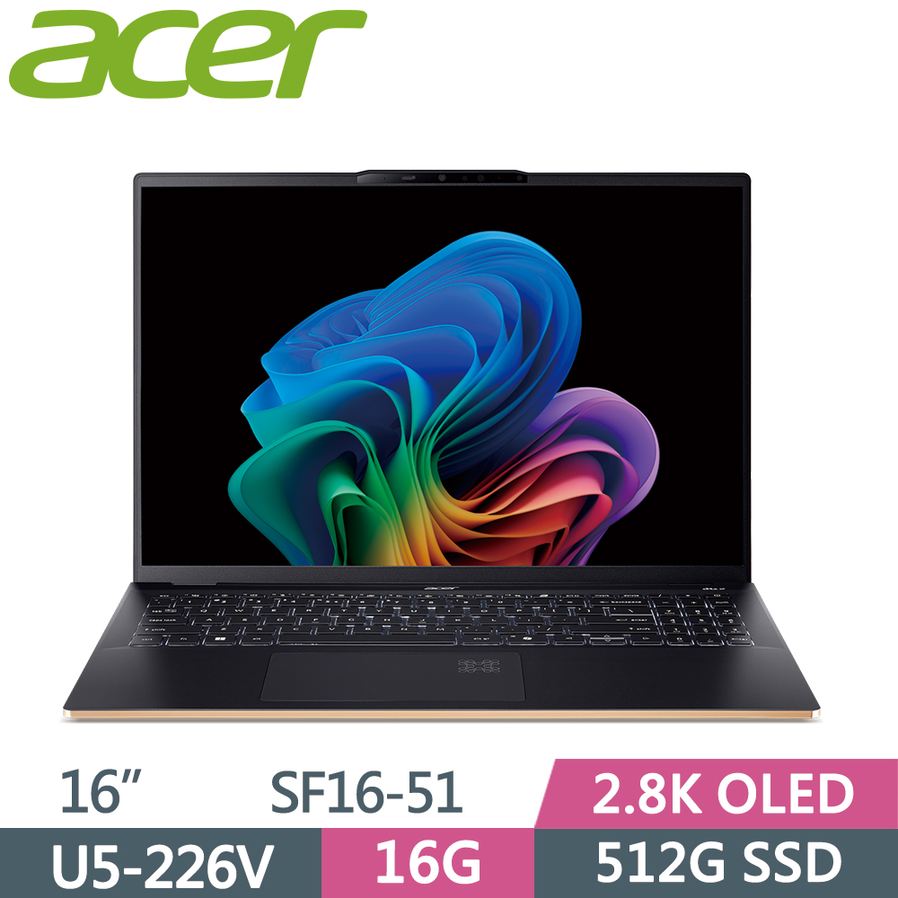ACER Swift 16 AI SF16-51-574J 黑(Ultra5 226V/16G/512G SSD/OLED/W11/16)
